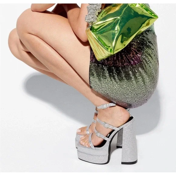 Brand New Nasty Gal Silver Platform Heels SZ 10 - Picture 4 of 9